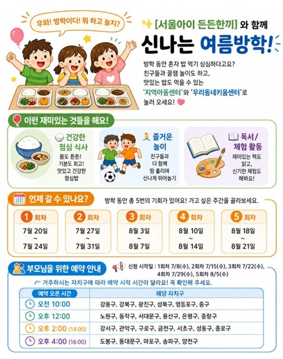 서울시, 방학 중 초등학생 점심 책임지는 '서울아이 든든한끼' 전국 최초 시작