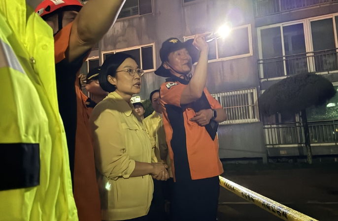 한성숙 총리, 경남 거제 집중호우 피해 현장 점검