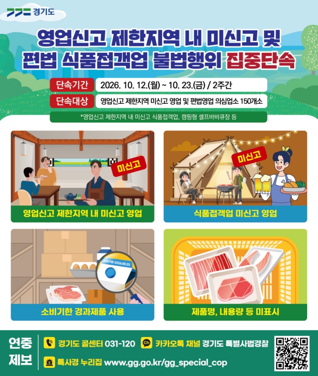 경기도 특사경, 편법 셀프바비큐장·영업제한지역 내 미신고 음식점 등 집중단속