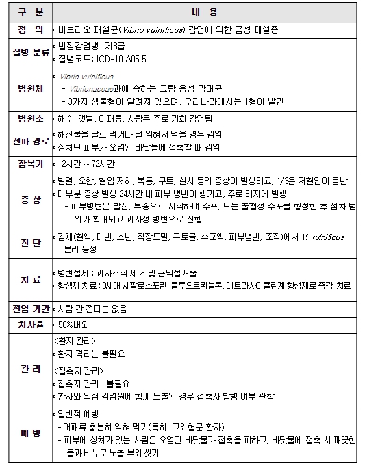 질병관리청 "올해 첫 비브리오패혈증 환자 발생… 예방수칙 준수 당부"