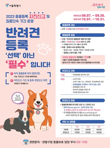 반려견 등록은 선택 아닌 필수 ! 서울시 동물등록 자진신고 기간 운영

