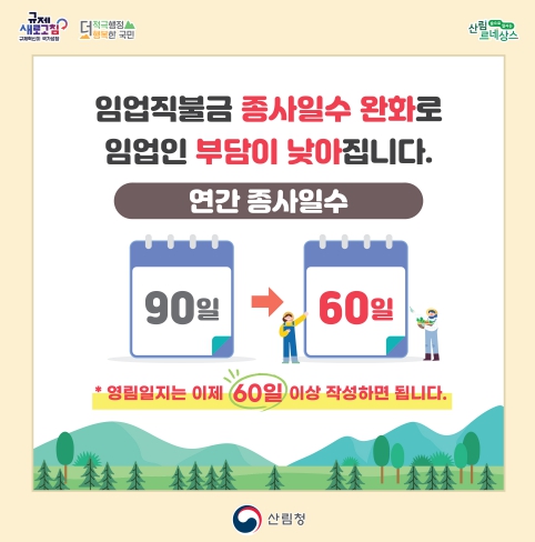 산림청, 임업직불금 종사일수 완화, 임업인 부담 낮춰